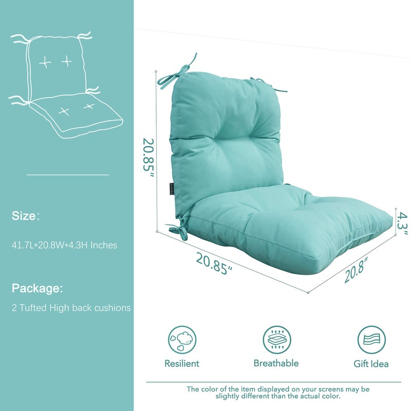 BOSSIMA Outdoor Chair Cushions, Fade Resistant Replacement Tufted Cushion for Patio Dining Chair, Set of 2, Teal Blue - Image 2